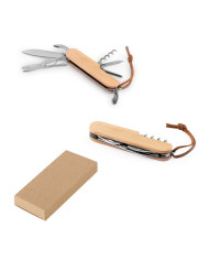 RYKER. Couteau de poche multifonctionnel en bambou et acier inoxydable avec manche en PU