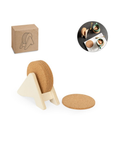 PLYCORK. Support en contreplaqué avec 6 sous-verres en liège