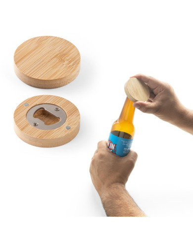 Posavasos AMCHUR de bambú imantado con abridor | 2M Numérique