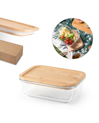 PORTOBELLO. Lunch Box. Boîte hermétique en verre borosilicaté et couvercle en bambou 1000 mL