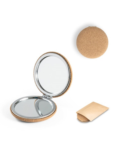 TILBURY. Miroir de sac à main double en liège