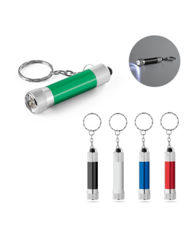 RE-LERGAN. Porte-clés en aluminium (92 % recyclé) avec lampe de poche LED à 3 lumières