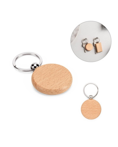 STEWIE ROUND. Porte-clés rond en bois de hêtre