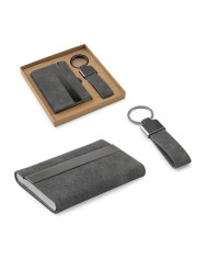 VAUGHN. Set composé d'un porte-cartes et d'un porte-clés, tous deux en métal et polyester recyclé (30% rPET)