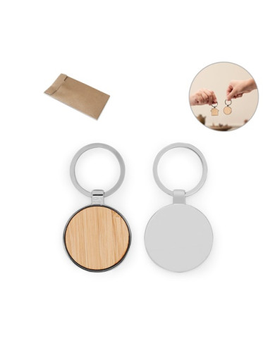 GASTON ROUND. Porte-clés rond en zinc et bambou