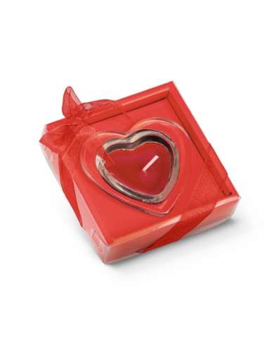 SWEET. Bougie en forme de coeur et base en verre