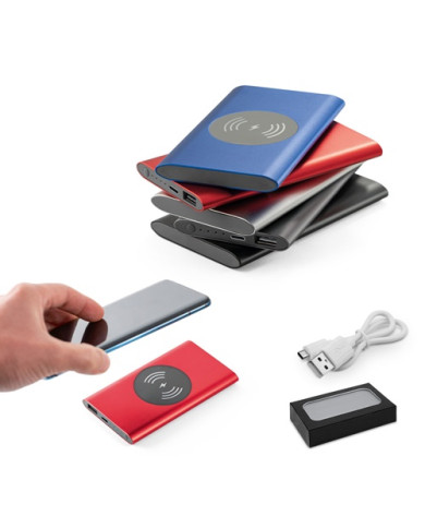 CASSINI. Power bank 4 000 mAh avec chargeur sans fil 5W en aluminium recyclé (100 % rAL)