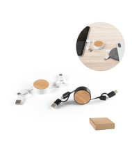 RUBINS. Câble USB rétractable 6 en 1 en ABS recyclé (100 % rABS) et bambou