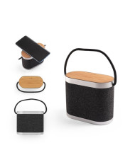GUETTA. Enceinte portable de 5 W avec chargeur sans fil ultra-rapide de 15 W et autonomie de 2 h en bambou et PET recyclé (100