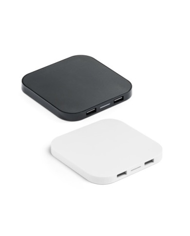 CAROLINE. Chargeur sans fil 15W superfast avec HUB 2 ports USB-A en ABS recyclé (60 % rABS)