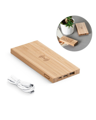 FITCH. Power bank 5 000 mAh avec chargeur sans fil 5W en bambou