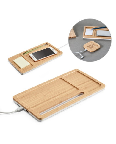 MOTT. Organiseur de bureau avec chargeur sans fil 15W en bambou et ABS