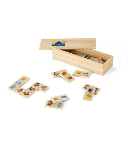 DOMIN. Jeu de dominos en bois pour enfants avec 28 des dessins d'animaux