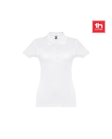 THC EVE WH. Polo manches courtes ceinturé pour femme en coton cardé