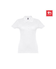THC EVE WH. Polo manches courtes ceinturé pour femme en coton cardé