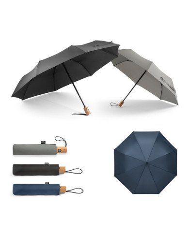 RIVER. Parapluie pliable en polyester recyclé (100% rPET) 190T pongé à ouverture et fermeture automatiques