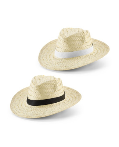 EDWARD POLI. Chapeau de paille naturelle avec bande en polyester