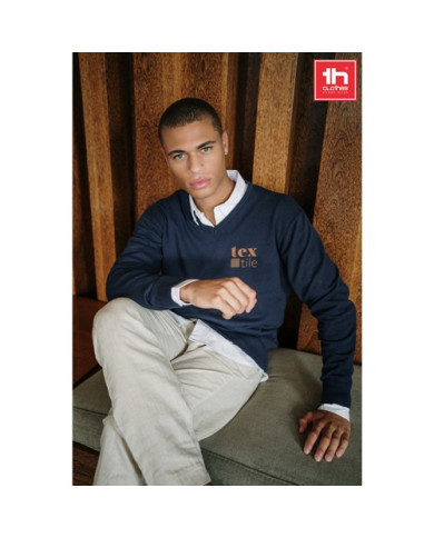 THC MILAN. Pull col V pour homme en coton et polyamide