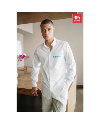 THC PARIS WH. Chemise en popeline à manches longues pour hommes.Couleur blanche