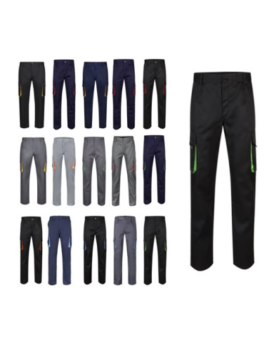 VL HYPNOS. Pantalon sergé, bicolore, multipoches (200g/m²), en coton (35%) et polyester (65%)