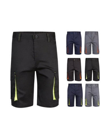 VL HEMERA. Bermuda stretch bicolore, multipoches (240g/m²), en coton (46%), EME (38%) et polyester (16%)
