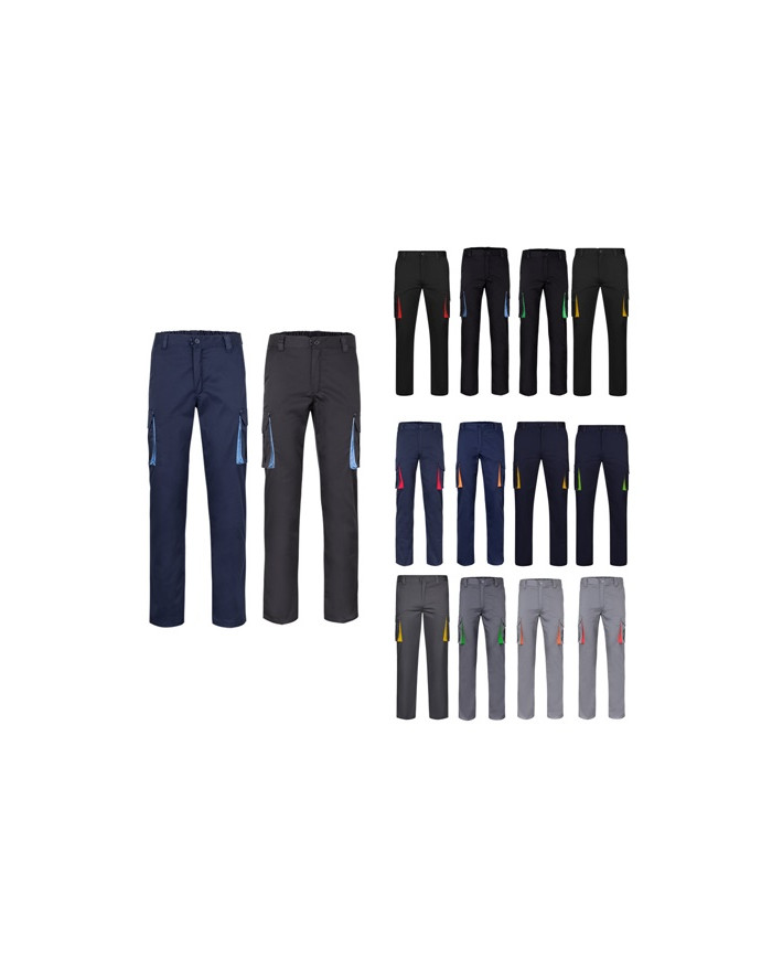 VL FIDES. Pantalon stretch bicolore, multipoches (240g/m²), en coton (46%), EME (38%) et polyester (16%)