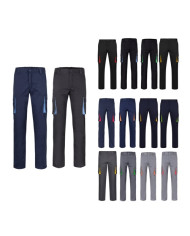 VL FIDES. Pantalon stretch bicolore, multipoches (240g/m²), en coton (46%), EME (38%) et polyester (16%)
