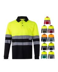 VL VULCAN LARGE. Polo bicolore (160g/m²) à manches longues, en polyester (100%)