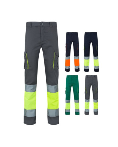 VL ZEUS. Pantalon stretch multipoches bicolore (240g/m²), en coton (46%), EME (38%) et polyester (16%)