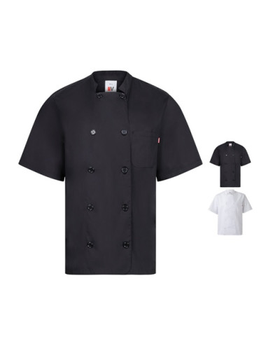 VL DURGA. Veste de cuisine à manches courtes en popeline (110g/m²), en coton (35%) et polyester (65%)