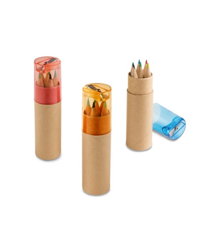 ROLS. Boîte à crayons avec 6 crayons de couleur et taille-crayon