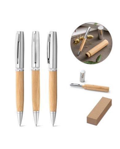 FUJI. Stylo bille en bambou et métal avec étui