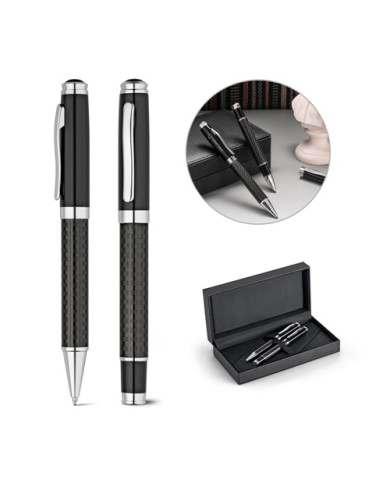 CHESS. Kit roller et stylo à bille en métal et fibre de carbone avec mécanisme twist