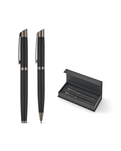 KINGSLEY. Ensemble composé d'un stylo à bille et d'un stylo roller en aluminium, avec encre bleue Dokumental®