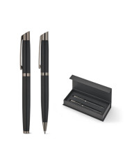 KINGSLEY. Ensemble composé d'un stylo à bille et d'un stylo roller en aluminium, avec encre bleue Dokumental®