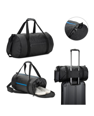 OSASCO SPORT. Sac de sport cylindrique en polyester recyclé haute densité 600D avec compartiment latéral pour les chaussures
