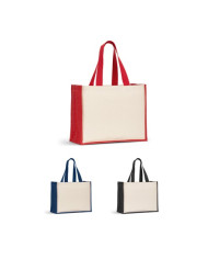 HELSINQUE COLOUR. Sac en toile (320 g/m²), avec fond et côtés en jute laminé (350 g/m²) de couleur