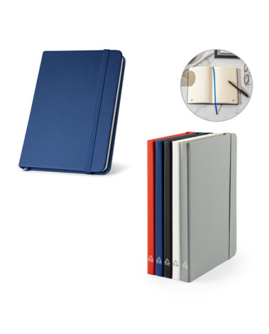 CAMPUS. Cahier A5 à couverture rigide en PU (35% recyclé) avec pages lignées 100% recyclé