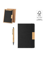 HOMERO. Set composé d'un bloc-notes A5 à couverture rigide et d'un stylo à bille en bambou