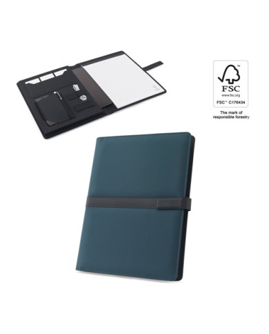 SANDERSON FOLDER. Chemise A4 en PU (50% recyclé) avec fermeture magnétique et bloc-notes avec pages lignées