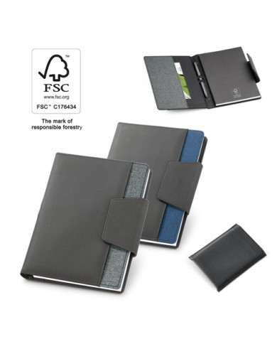RUSSEL. Couverture en PU et tissu polyester avec bloc-notes A5 avec pages unies