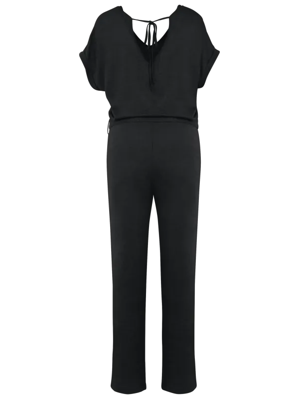 Ladies' linen knit short-sleeved jumpsuit