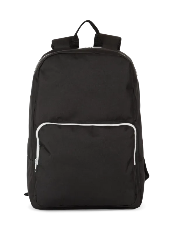 Backpack with contrasting zip fastenings