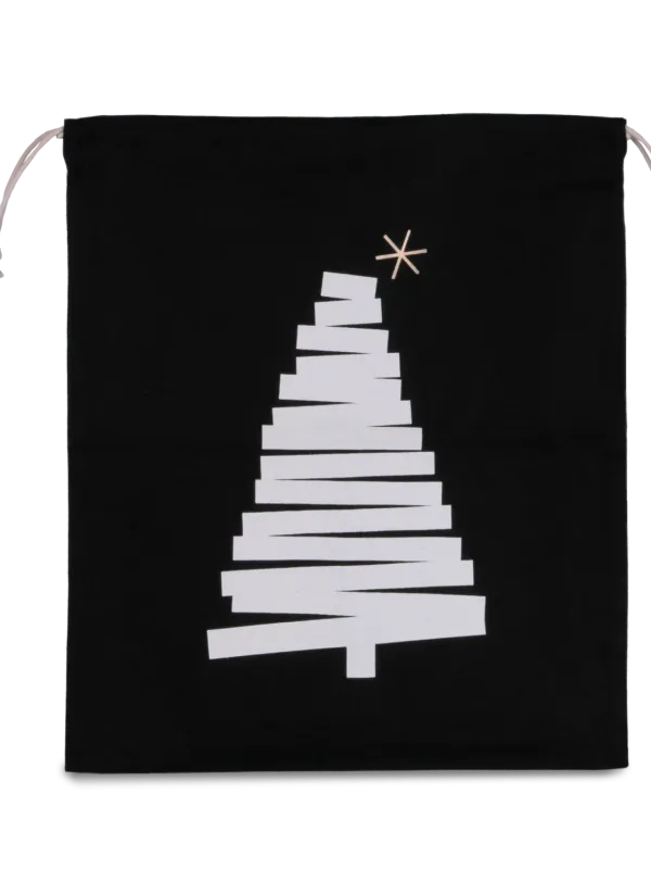 Cotton bag with Christmas tree design and drawcord closure