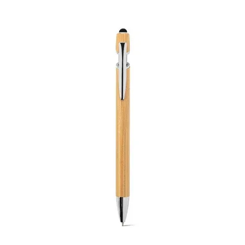 NEIL BAMBOO. Stylo à bille en bambou avec détails en aluminium chromé