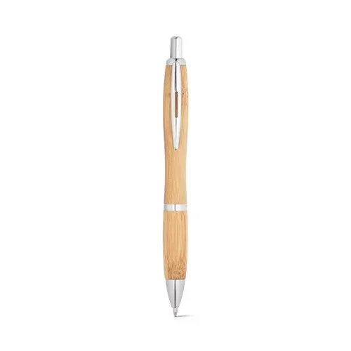 Produit NICOLE. Stylo à bille en bambou avec clip et attributs métalliques Image