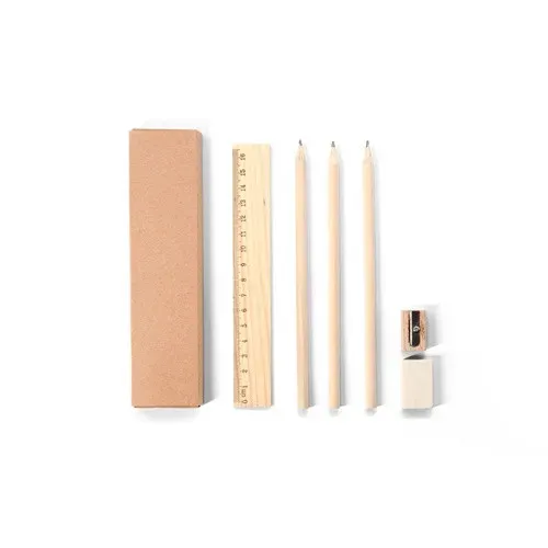 Produit GEOFFREY. Set d'écriture polyvalent composé d'un crayon, d'un taille-crayon, d'une gomme et d'une règle Image