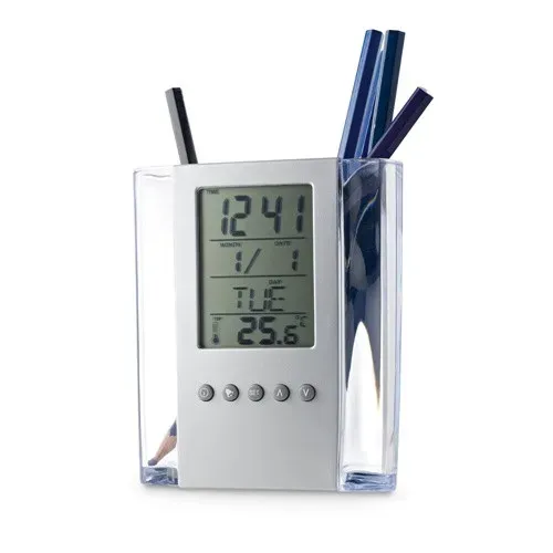 Produit EDEM. Horloge de bureau numérique multifonctionnelle avec porte-stylos Image