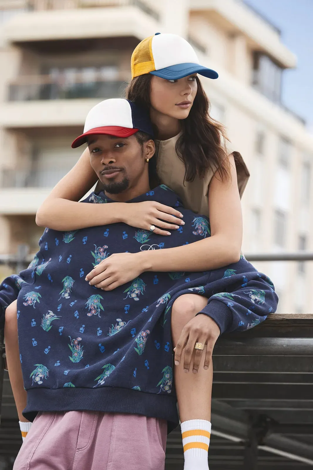 Multicolour 5-panel trucker cap