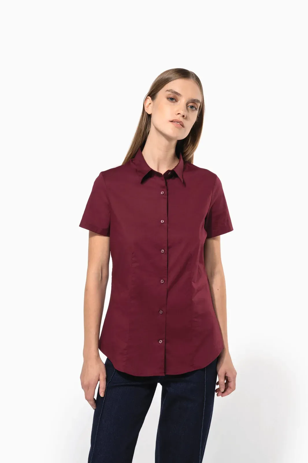 Ladies' short-sleeved cotton/elastane shirt